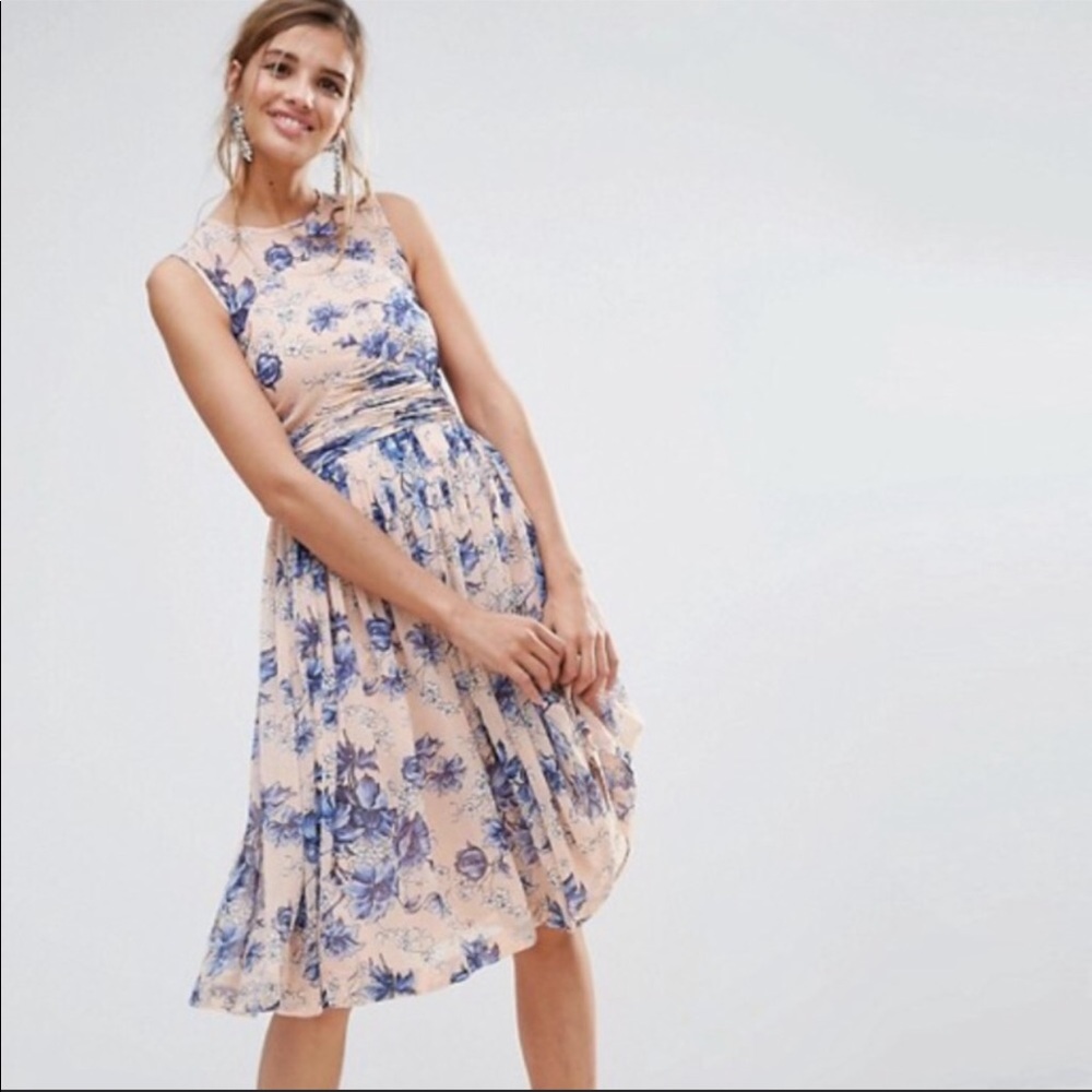 Peach and blue floral dress